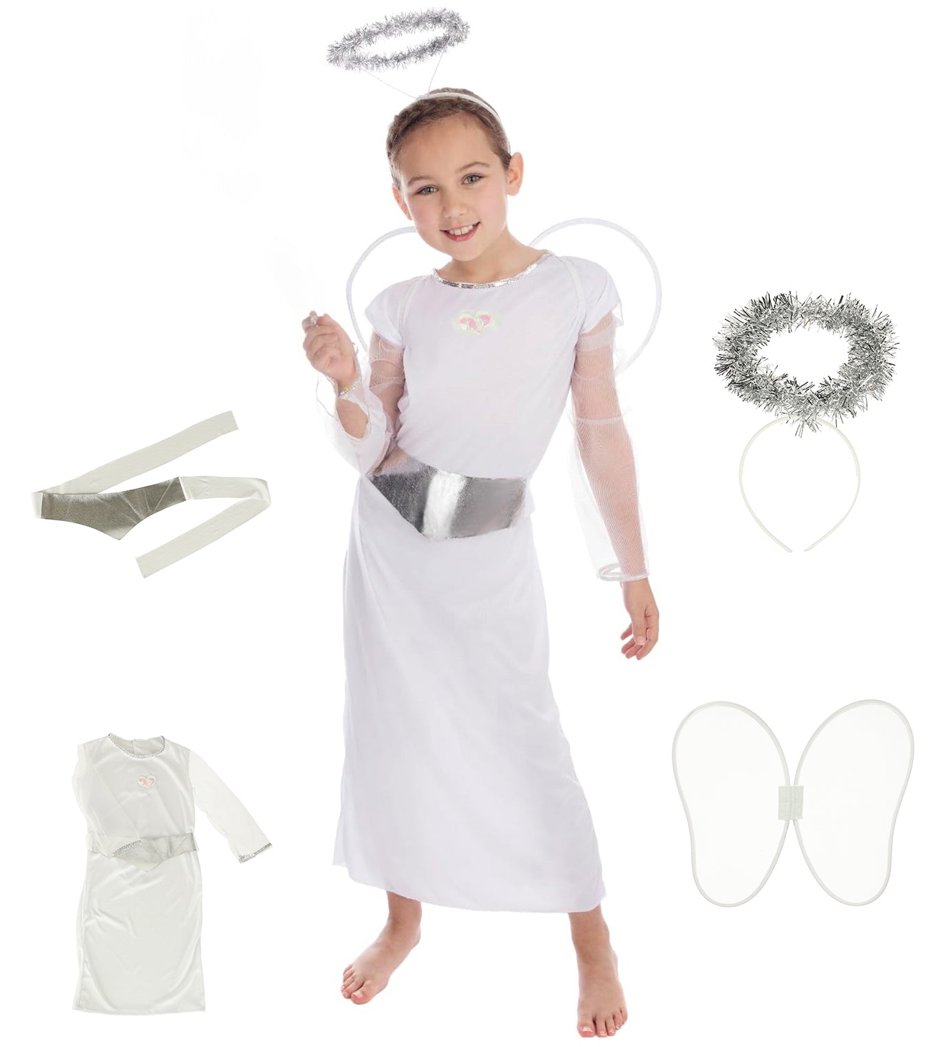 Set costumas pentru copii ingeras, Zola®, 4 piese, rochita, coronita, condon si aripioare, 110-120 cm Set costumas pentru copii ingeras, Zola®, 4 piese, rochita, coronita, condon si aripioare, 110-120 cm
